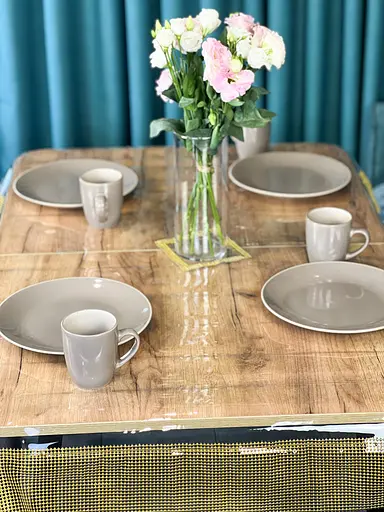 Скатерть силиконовая с золотой жемчужной лентой 260х110 см - фото 4