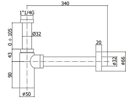 Сифон для умивальника Paffoni ZACC 240 NO, Чорний матовий - фото 2