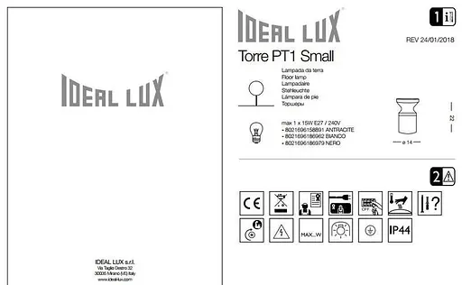 Парковий світильник Ideal Lux TORRE PT1 SMALL NERO (186979) - фото 2