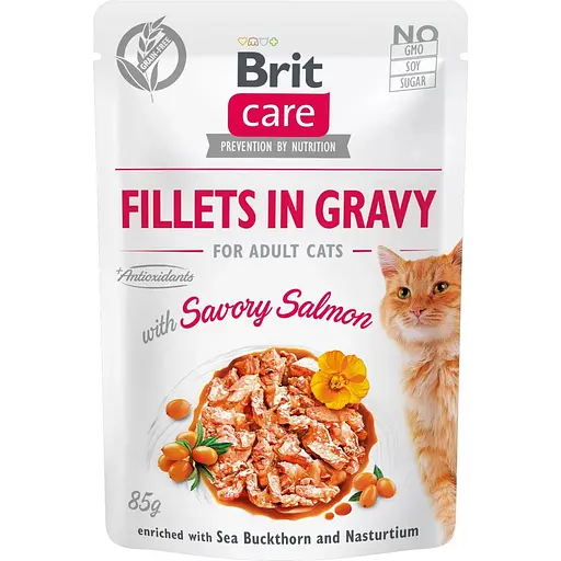 Влажный корм Brit Care Cat Pouch для кошек филе в соусе пикантный лосось 85 г - фото 1