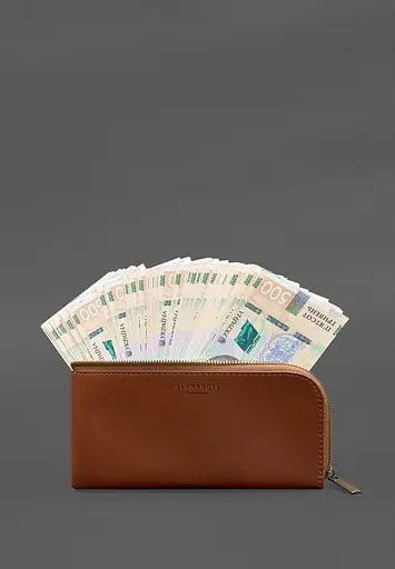 Кожаный портмоне-купюрник на молнии 14.1 светло-коричневый - фото 5