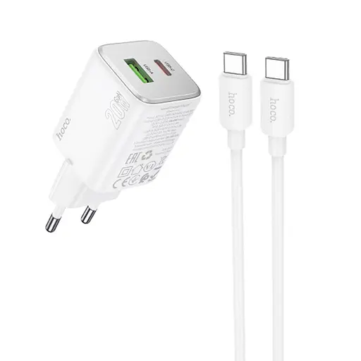 МЗП Hoco N41 Almighty PD20W+QC3.0 (1USB-A/1C) + кабель Type-C to Type-C White