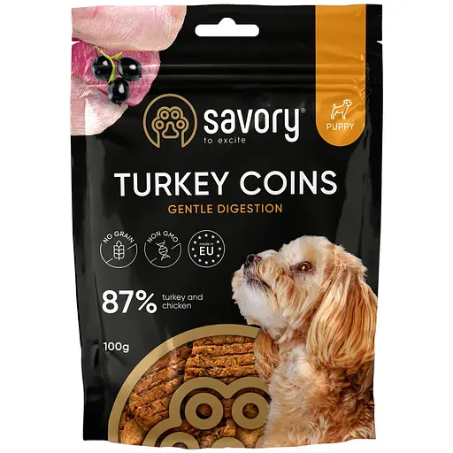 Лакомства для щенков Джерки Savory Turkey Coins филе индейки с уткой 100 г