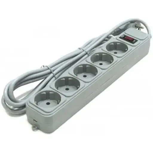 Фильтр сетевой Gembird, 5 розеток, 1.8 м, Grey, 10А, до 2.5 кВт, выключатель, заземление, 3x0.75 мм² (SPG5-G-6G) - фото 1