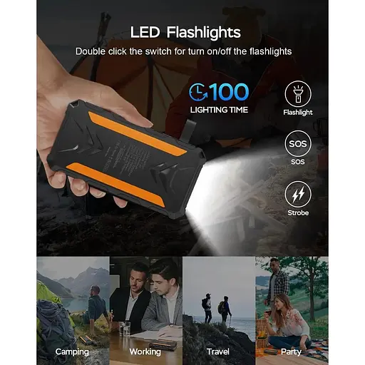 Сонячний зовнішній акумулятор 20000 мАг з двома виходами 3 А, швидка зарядка - фото 6