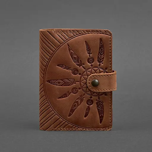 Женская кожаная обложка для паспорта 3.0 Индия коричневая - фото 6