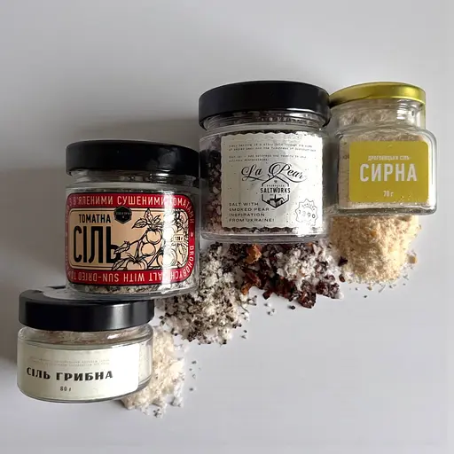 Набор украинских солей: Грибная, Копченая груша, Сырная и Соль с вялеными помидорами – Идеальный подарок для гурманов - фото 3