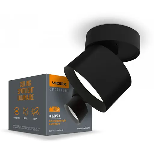 Світильник Videx під лампу GX53 поворотний Чорний VL-SPF18B-B - фото 1