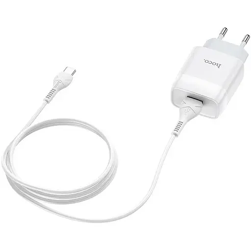 Зарядний пристрій Hoco C72A Glorious (1USB, 2.1А) White (6931474713018) + кабель Type-C - фото 3