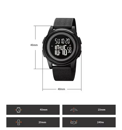 Спортивные наручные часы Skmei 1895 (Черный с черным циферблатом) - фото 10