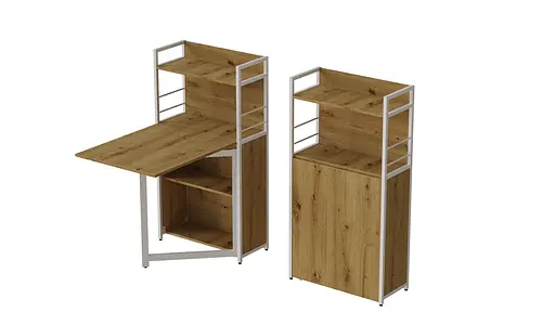 Стол книга с этажеркой Практик 1 Ferrum-decor 1200x640x990 Белый металл ДСП Дуб Артизан 16 мм (FRD-104623)