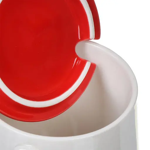 Новогодняя чашка с крышкой и ложкой С Рождеством Олень керамика 360 мл Белая с красным - фото 3