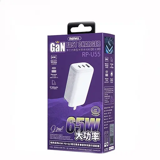 Зарядний пристрій Remax Ligil 65W PD+QC GaN Білий (RP-U55) - фото 2