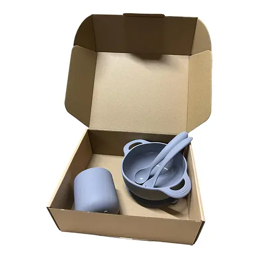 Набір силіконового посуду OldBro GreyW силіконова тарілка на присосці, кухоль та прилади, 4 предмети - фото 2