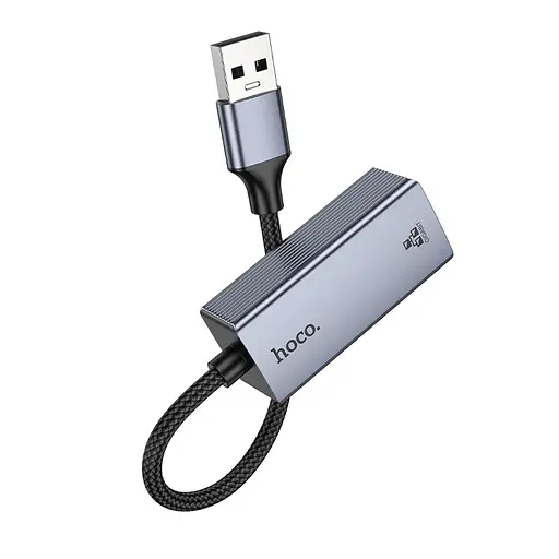 Інтернет адаптер Hoco UA37 1000 Mbps (USB to RJ45) Metal gray