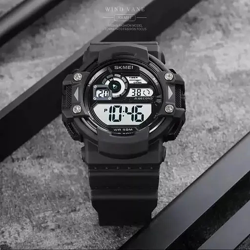 Чоловічий спортивний наручний годинник Skmei 1778 (Чорний з білим циферблатом) - фото 5