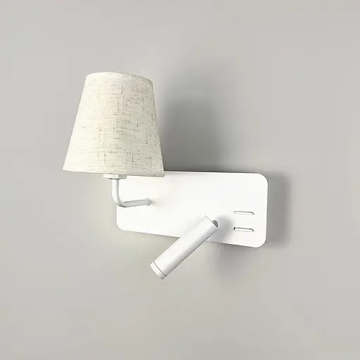 Біле ліве бра із плафоно-абажуром та спотом на 2 вимикачі | Line F | Арт. WJ081/2 L WT - фото 3