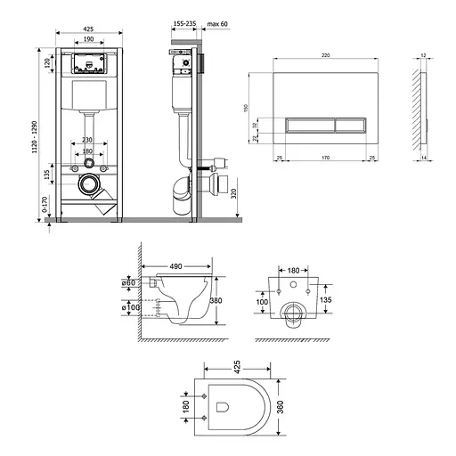 Подвесной унитаз Qtap Taurus Ultra Quiet + инсталляция Qtap Nest 4 в 1 (линейная клавиша Black mate), Черный матовый - фото 2
