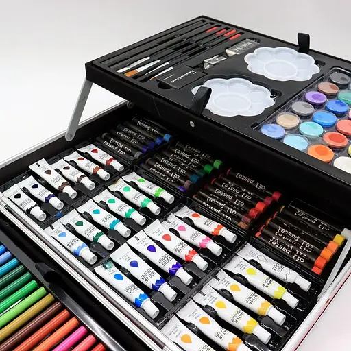 Набор для рисования и творчества детский в алюминиевом чемодане Единорог 145 предметов для юного художника Розовый - фото 7