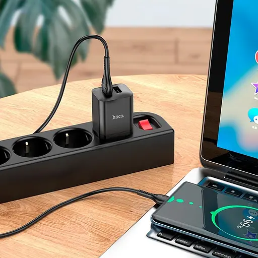 Адаптер сетевой HOCO Type-C Cable Maker dual port charger set N25 набор черный 2USB - фото 4