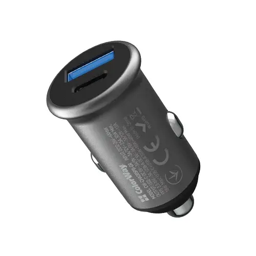 Автомобільний зарядний пристрій ColorWay, Grey, 48 Вт, 1xType-C (30 Вт, PD3.0) / 1xUSB (18 Вт, QC3.0), Auto ID (CW-CHA065PD-GR)