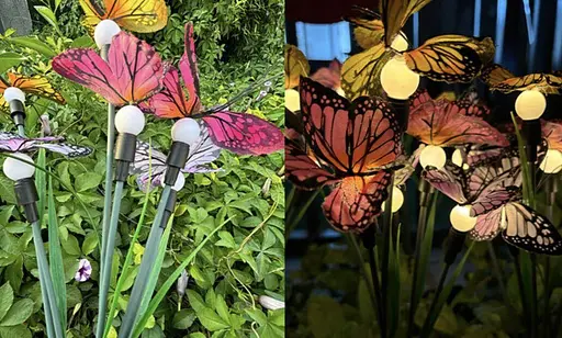 Светильники Firefly butterflies на солнечных батареях с зелеными листьями и бабочками садовые 2 шт - фото 6