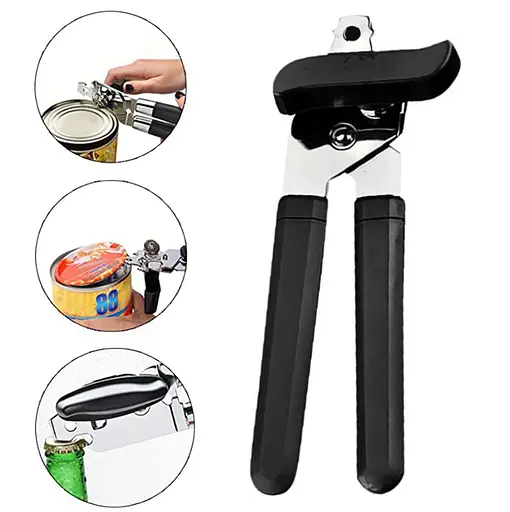 Консервный нож открывалка для консерв консервооткрыватель нержавеющая сталь пластик 20 см Черный 84063 - фото 2