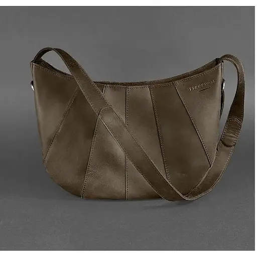 Шкіряна жіноча сумка Круасан темно-коричнева - фото 1