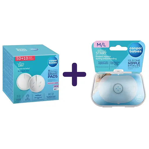 Одноразовые лактационные вкладыши Canpol babies 60 шт. + Накладки для сосков Canpol babies EasyStart размер L 2 шт.