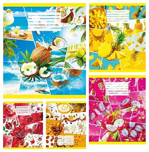 Зошити учнівські 36 аркушів клітинка Тверда Колаж, 20 шт. в упаковці