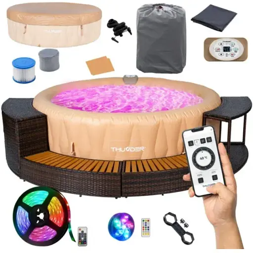 Джакузи-SPA надувная Thunder LATTE 6-местная коричневая мебель из ротанга 4 шт (LATTE-HALF-BROWN) - фото 2