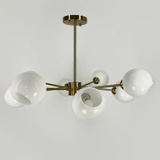 Люстра у латунному корпусі на 8 білих глянцевих плафонів | Арт. F 68/8 AB | Line F - фото 1
