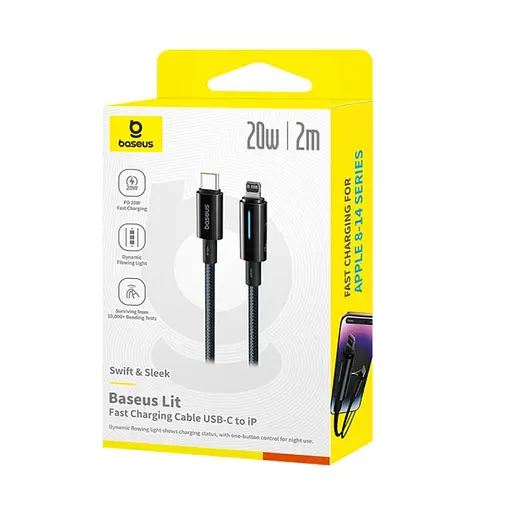 Кабель Baseus Lit Button Control Fast Charging Data Cable USB-C to iP 20W 2 м Чорний - фото 2