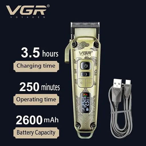 Аккумуляторный триммер VGR V-005 машинка для стрижки волос бороды и усов со сменными насадками 1,5-19 мм Золото - фото 6