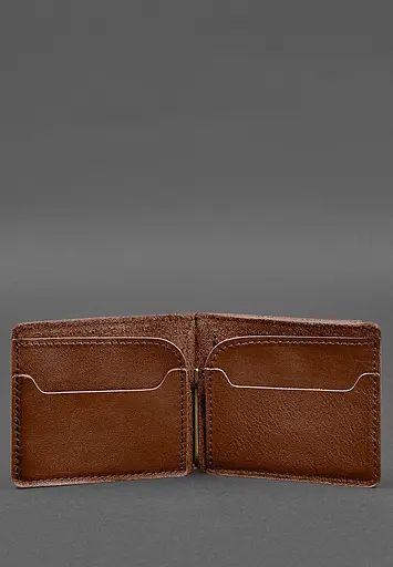 Кожаное портмоне 13.0 зажим светло-коричневый краст - фото 5