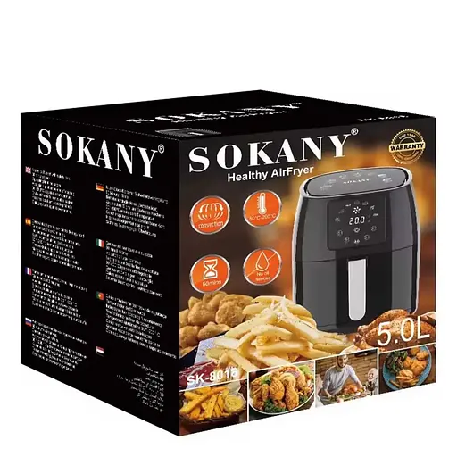 Аэрофритюрница безмасляная Sokany SK-8018 5л электрическая с сенсорным управлением, таймер 1400Вт - фото 8