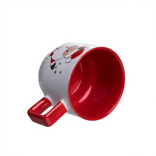 Новорічна порцелянова чашка для чаю і кави Санта 400 мл Білий з червоним Yiwu FM-CS-50D - фото 3