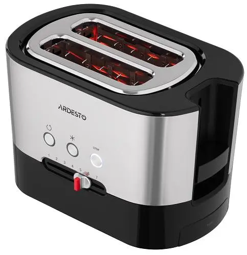 Тостер Ardesto T-K210, Steel Black, 1000W, 2 тости, 2 відділення, 10 режимів підсмажування, автоцентрування, кнопка скасування приготування, підігрів, підсвічення кнопок управління, функція додаткового підйому - фото 2