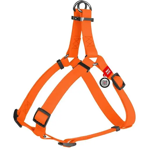 Шлейка для собак Waudog Waterproof водостойкая с QR паспортом, металлическая пряжка-фастекс, оранжевая