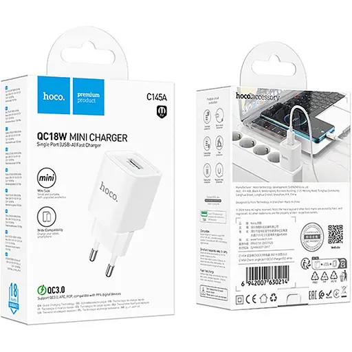 Сетевое зарядное устройство Hoco C145A 18W White [125443] - фото 4