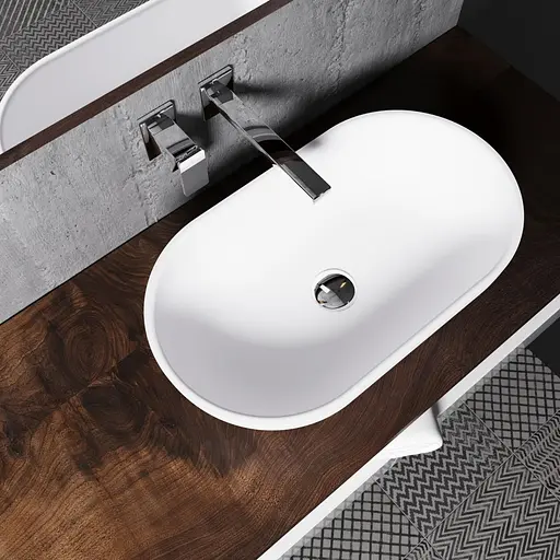 Раковина глянцева накладна Amidicon Savanna 56 560x320 з литого каменю SAVANNA_56_HL, Білий - фото 8