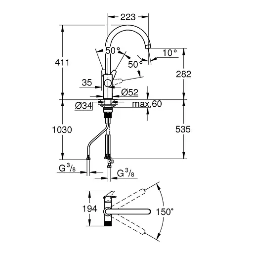 Змішувач для кухні Grohe StartCurve 30592000, Хром - фото 2