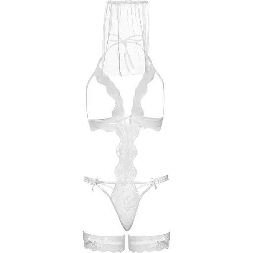 Костюм невесты Leg Avenue G-stRing teddy, veil & garter One Size White - фото 4