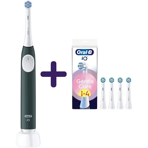 Набор: зубная щетка Oral-B iO 2 черно-зеленая + сменные насадки к электрической зубной щетке Oral-B iO Gentle Care нежный уход 4 шт.
