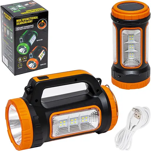Ручний ліхтар-прожектор акумуляторний 15Вт з USB-зарядкою та сонячною панеллю, MH-818