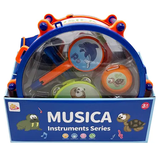 Детский набор музыкальных инструментов Bambi SF8122ABC, барабан, дудка, маракас - фото 1