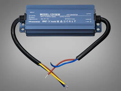 Герметичний блок живлення 12В, для підключення LED стрічки, 36Вт, 3А - фото 1