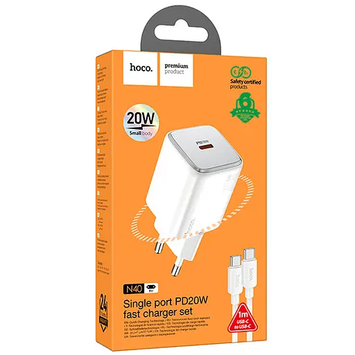 МЗП Hoco N40 Mighty PD20W (1USB-C) + кабель Type-C to Type-C White - фото 4