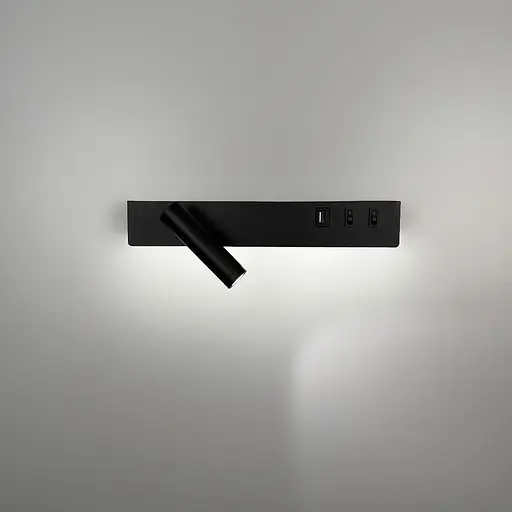 Чорне бра з поворотним спотом зліва + розʼєм USB Арт. WJ 028/2 R BK (правий) Line F - фото 2