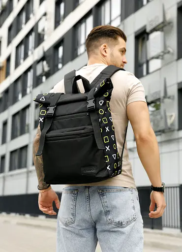 Чоловічий рюкзак Sambag Roll Top чорний оксфорд принт 41 х 30 х 16 см (24238731m) - фото 3